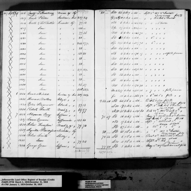 Jeffersonville Land Office Receipt Books
